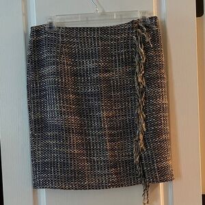 Halogen Navy and Cream Tweed Pencil Skirt with Braided Side Detail